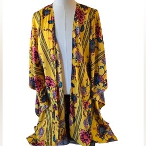 Boutique Yellow Floral Kimono, 0X-1X